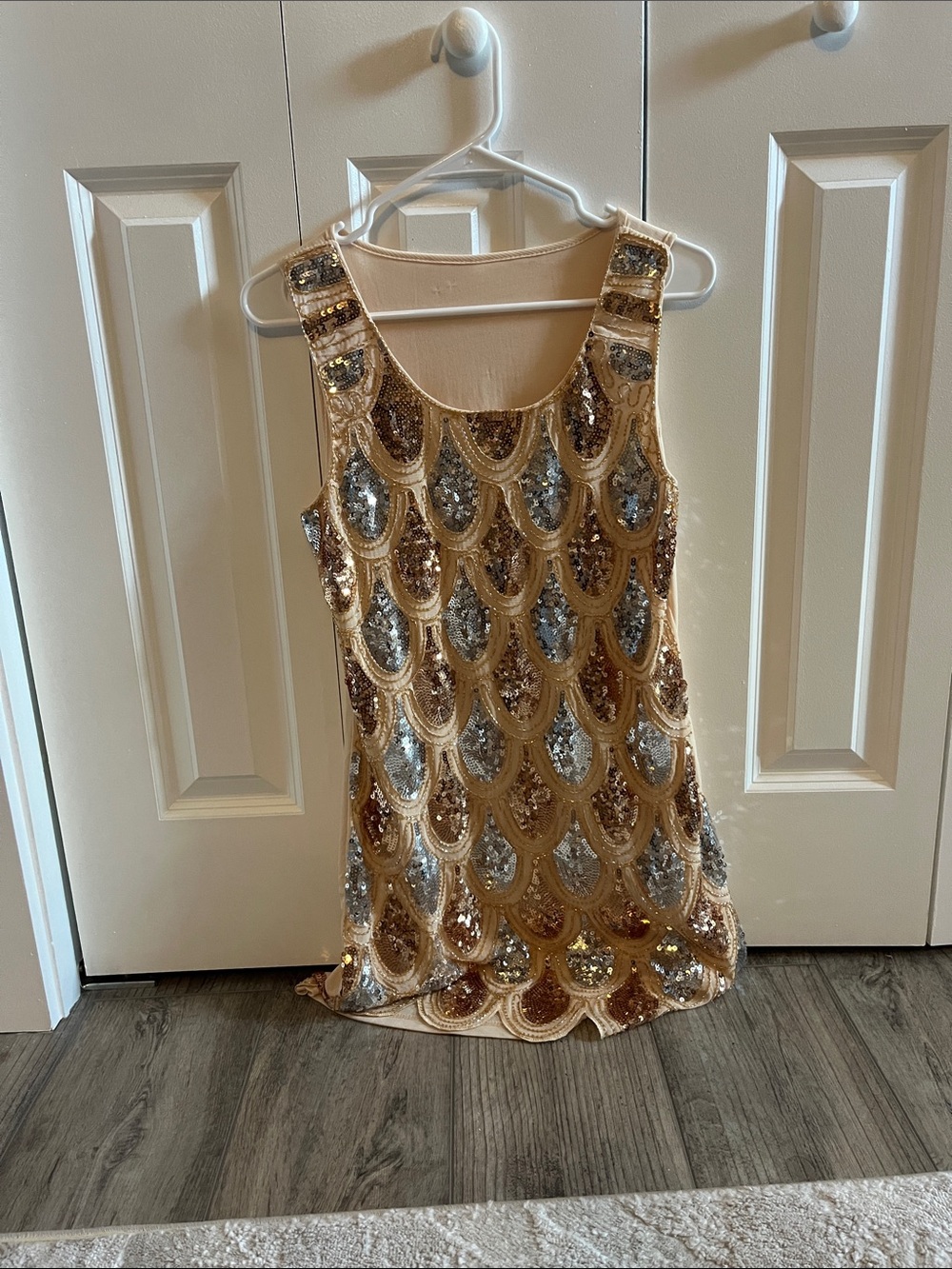 Gold Sequin Scoop Neck Mini Dress
